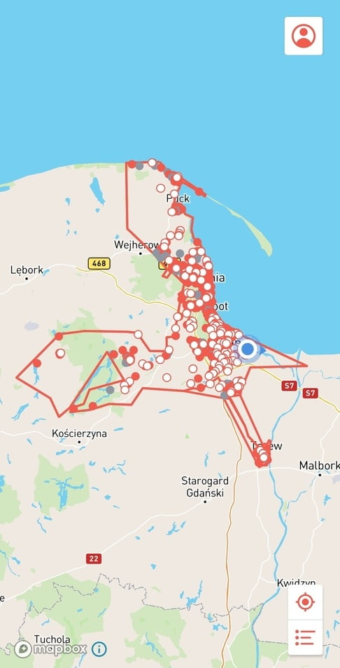 Mevo - Danziger Fahrradverleihsystem - Karte